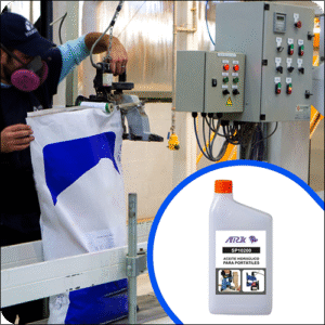 Aceite lubricante para cosedora de sacos.