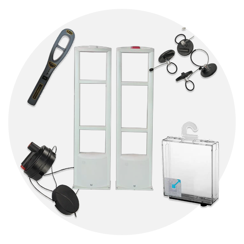 Productos de seguridad comercial representando la línea de trabajo de seguridad comercial de SISCODE.